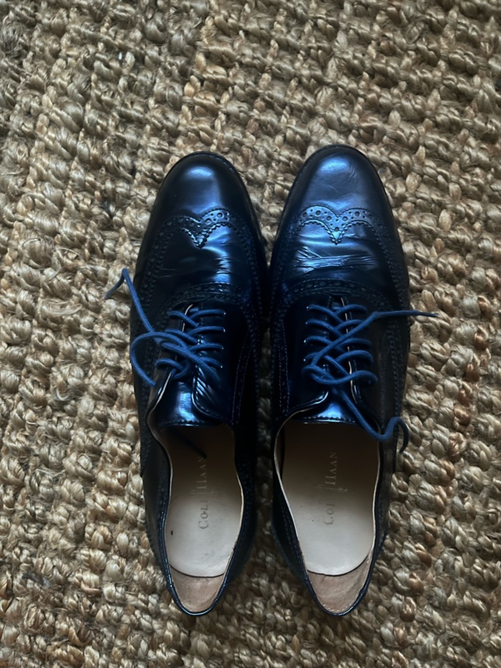 Cole Haan women blue metallic  Leather Wingtip Oxfords